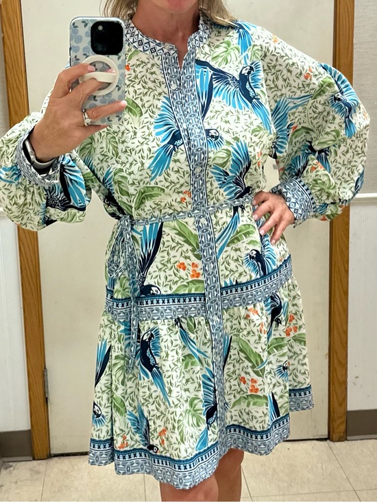 Alex Marie Dresses & Skirts - Alex Marie Blue and Green Tropical Bird Wren Print Tunic Dress size 12